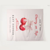 Ze is de kers op de top roze boog Baby shower Wandkleed (Voorkant (horizontaal))