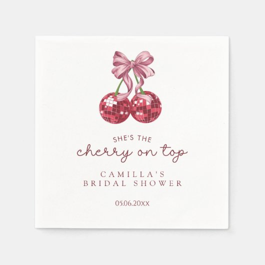 Ze is de kers op de top roze boog Vrijgezellenfees Servet (Voorkant)