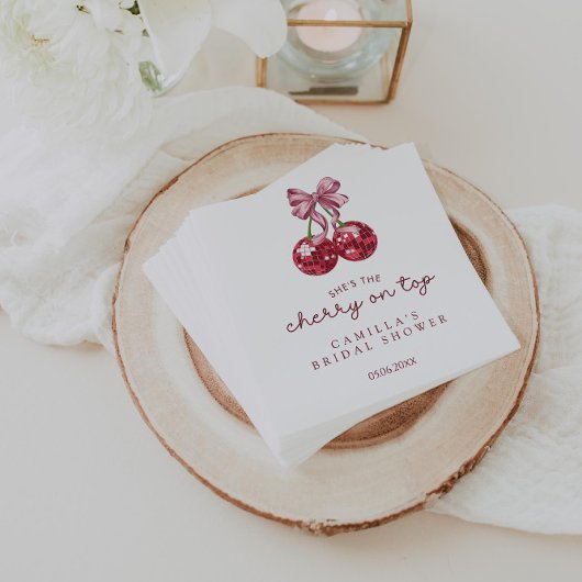 Ze is de kers op de top roze boog Vrijgezellenfees Servet