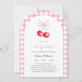 Ze is de kers op de top roze gingham Baby shower Kaart (Voorkant)