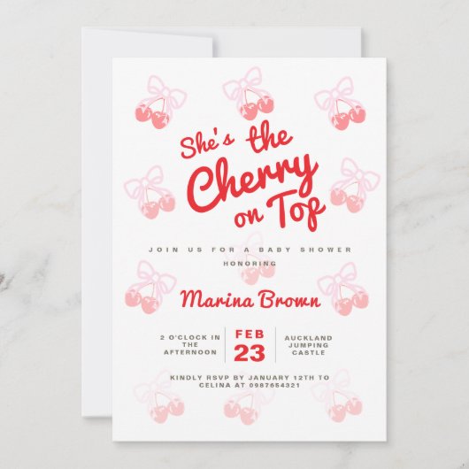 Ze is de kers op het baby shower kaart (Voorkant)