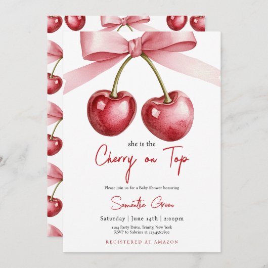 Ze is de kers op het Baby shower Kaart (Voorkant / Achterkant)