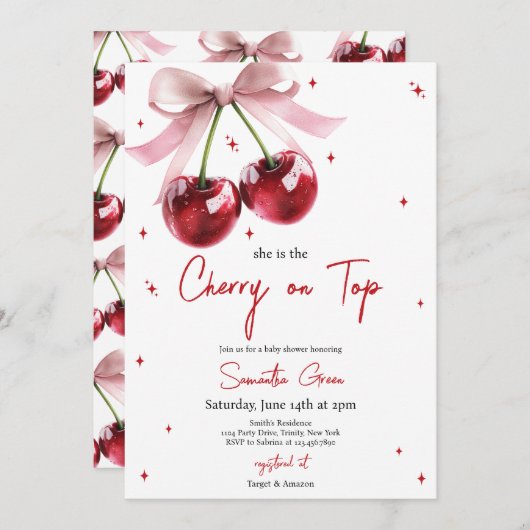 Ze is de kers op het Baby shower Kaart (Voorkant / Achterkant)