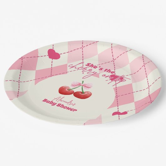 Ze is de kers op het Baby shower Papieren Bordje (Gekanteld)