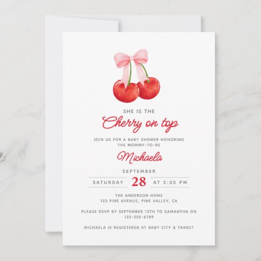 Ze is de kers op het Baby shower van de Waterverf Kaart (Voorkant)