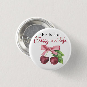 Ze is de kers op het bovenste baby shower ronde button 3,2 cm