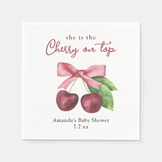 Ze is de kers op het bovenste baby shower servet (Voorkant)