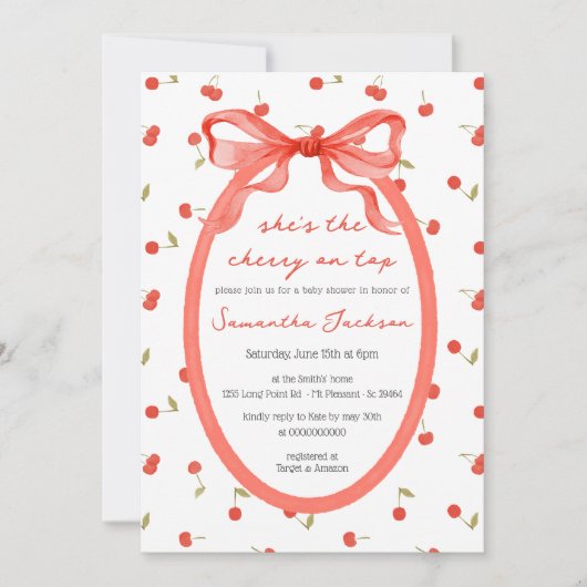Ze is de kers op het rode meisje Baby shower Kaart (Voorkant)