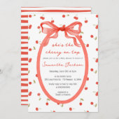 Ze is de kers op het rode meisje Baby shower Kaart (Voorkant / Achterkant)