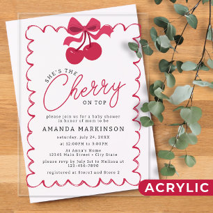 Ze is de kers op het roze Baby shower Acryl Uitnodigingen