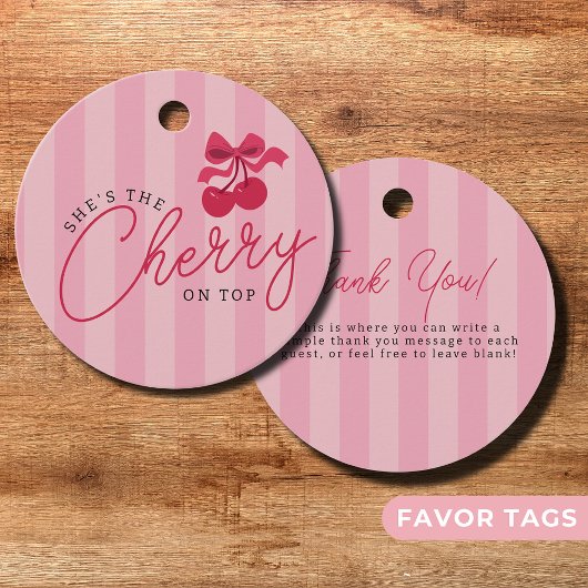 Ze is de kers op het roze Baby shower Bedankjes Labels