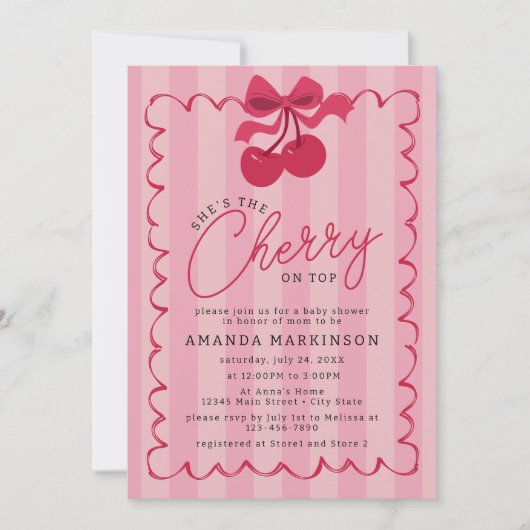 Ze is de kers op het roze Baby shower Kaart (Voorkant)