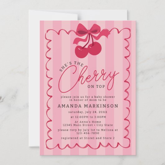 Ze is de kers op het roze Baby shower Magnetische Uitnodiging (Voorkant)