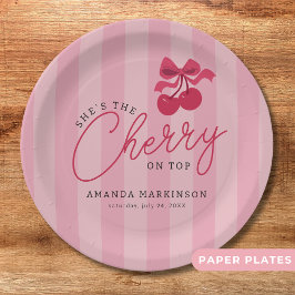 Ze is de kers op het roze Baby shower Papieren Bordje