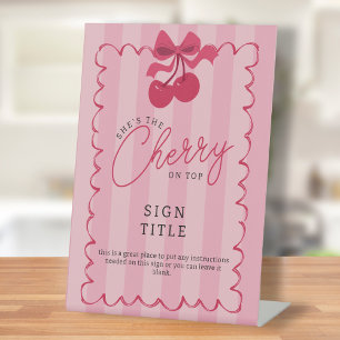 Ze is de kers op het roze Baby shower Reclamebord Met Voetstuk