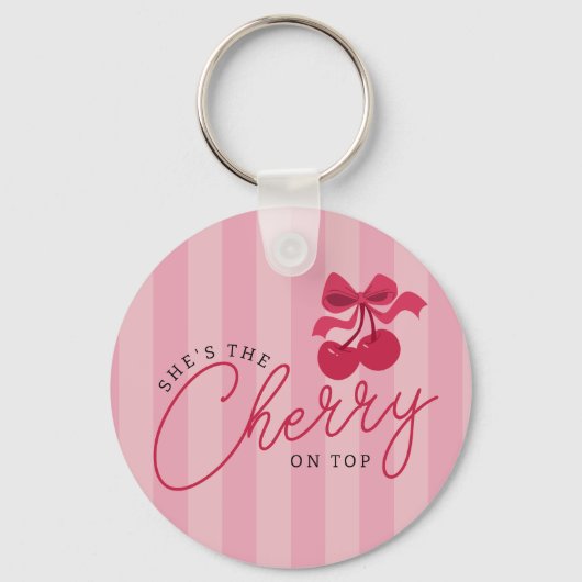 Ze is de kers op het roze Baby shower Sleutelhanger (Voorkant)