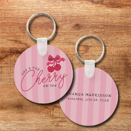 Ze is de kers op het roze Baby shower Sleutelhanger