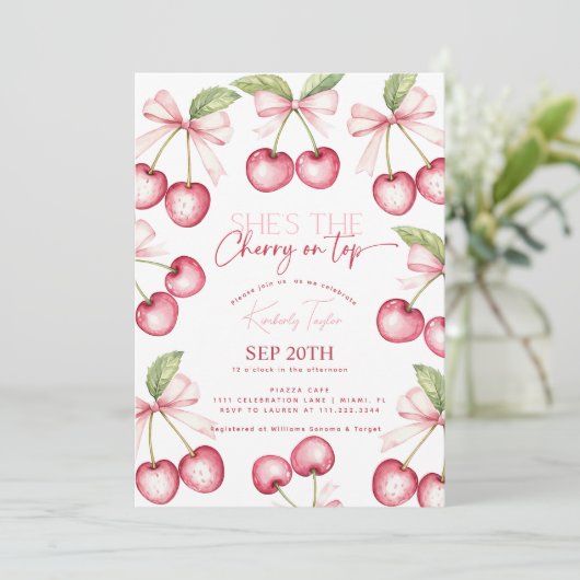 Ze is de kers op het roze rode Vrijgezellenfeest Kaart (Staand voorkant)