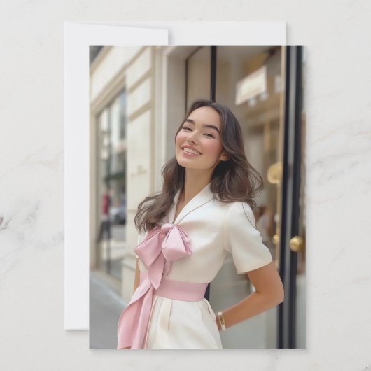 Ze is de knoop aan het binden Pink Bow Vrijgezelle Kaart (Achterkant)