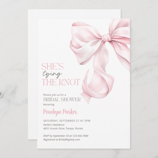 Ze is de Knoop Bruidsdouche uitnodiging aan het bi (Voorkant / Achterkant)