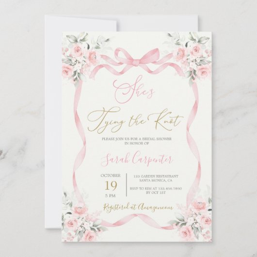Ze is de Knoop Bruidsdouche uitnodiging aan het bi (Voorkant)