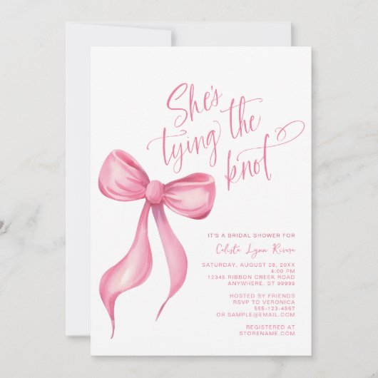 Ze is de knoop roze boog lint Vrijgezellenfeest Kaart (Voorkant)