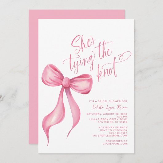 Ze is de knoop roze boog lint Vrijgezellenfeest Kaart (Voorkant / Achterkant)