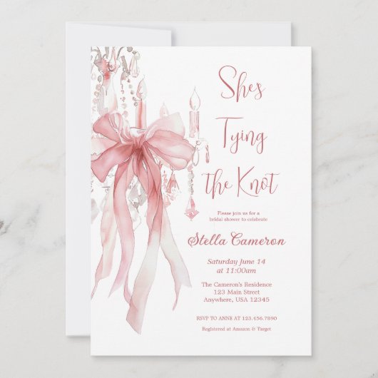 Ze is de knoop roze lint Vrijgezellenfeest Kaart (Voorkant)