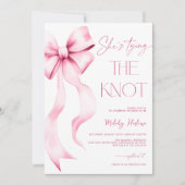 Ze is de knoop roze lint Vrijgezellenfeest Kaart (Voorkant)