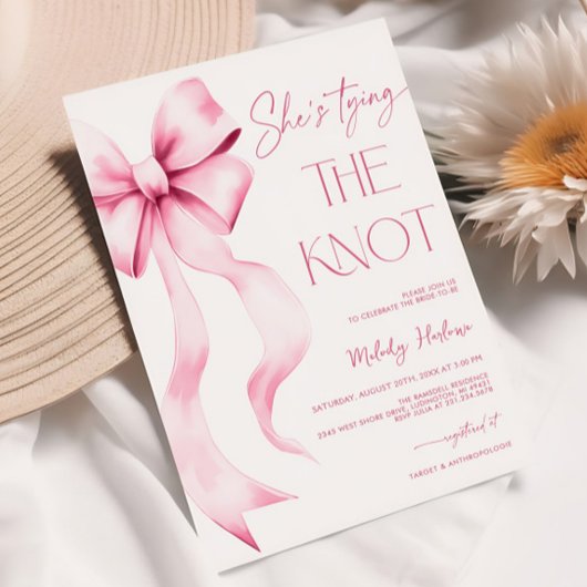 Ze is de knoop roze lint Vrijgezellenfeest Kaart