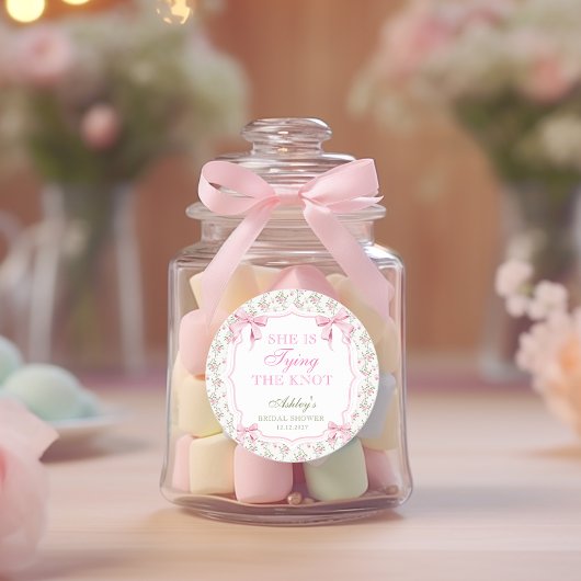 Ze is de knoop roze strik  aan het knopen ronde sticker