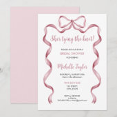 Ze is de knoop roze strik Vrijgezellenfeest Kaart (Voorkant / Achterkant)