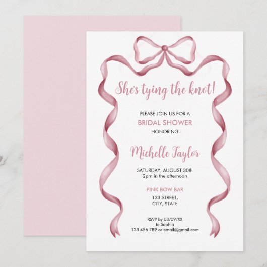 Ze is de knoop roze strik Vrijgezellenfeest Kaart (Voorkant / Achterkant)