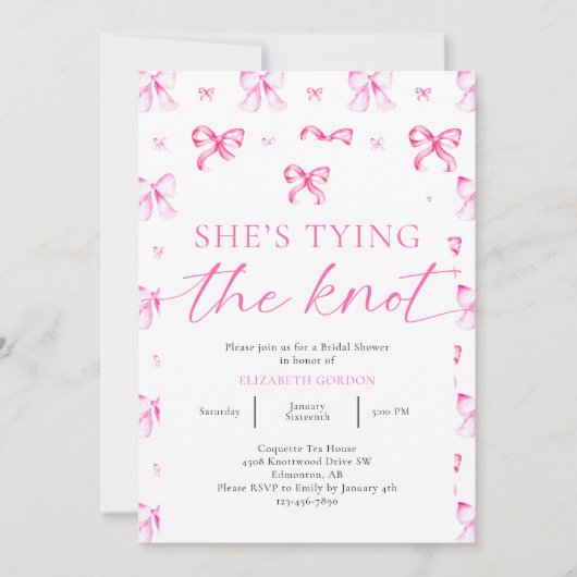 Ze is de knoop roze strik Vrijgezellenfeest Kaart (Voorkant)