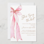 Ze is de knoop roze strik Vrijgezellenfeest Kaart (Voorkant)