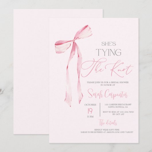 Ze is de knoop roze strik Vrijgezellenfeest Kaart (Voorkant / Achterkant)