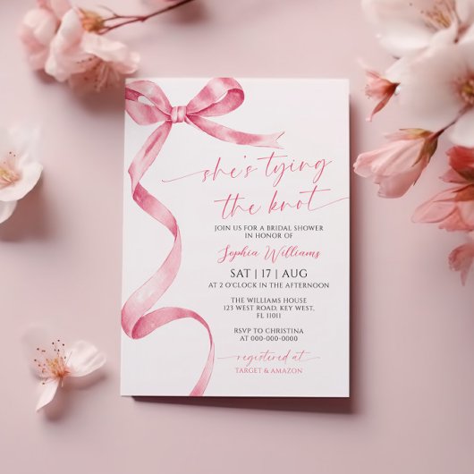 Ze is de knoop roze strik Vrijgezellenfeest Kaart