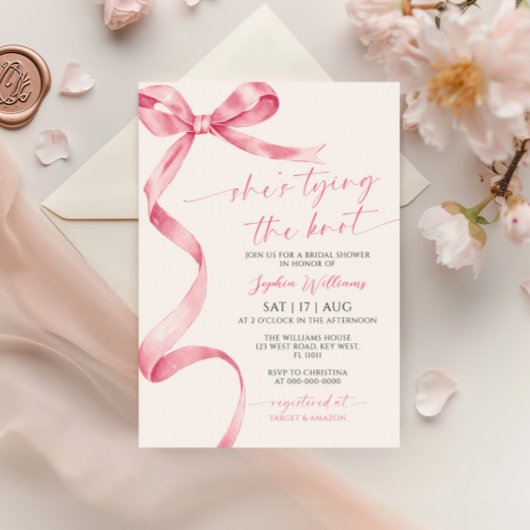 Ze is de knoop roze strik Vrijgezellenfeest Kaart