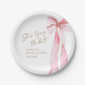 Ze is de knoop roze strik Vrijgezellenfeest Papieren Bordje (Voorkant)