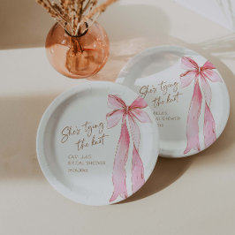 Ze is de knoop roze strik Vrijgezellenfeest Papieren Bordje