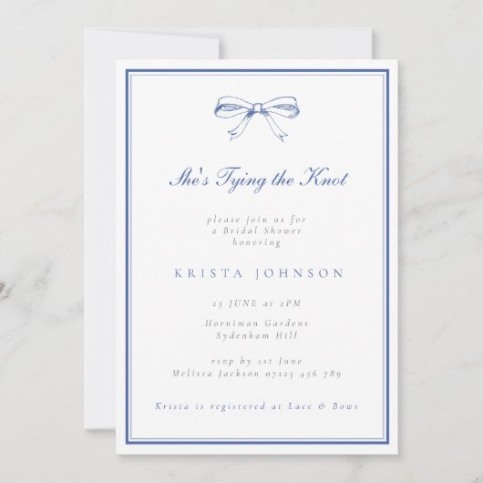Ze is de Knot Blue Bow Vrijgezellenfeest aan het b Kaart (Voorkant)