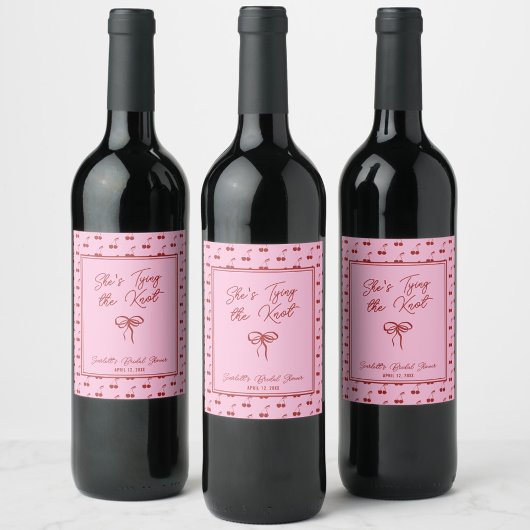 Ze is de Knot Cherry Vrijgezellenfeest Cocktail aa Wijn Etiket