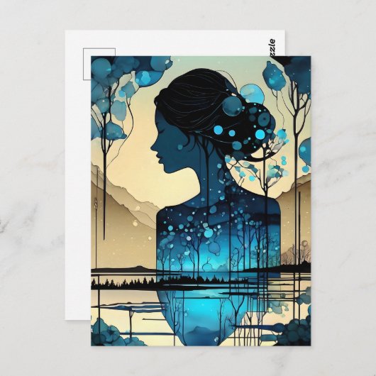 Ze is een abstracte vrouw, gemaakt van bos. Zij is Briefkaart (Voorkant / Achterkant)