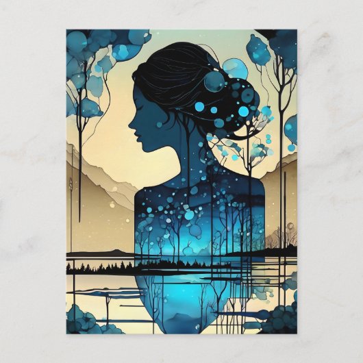 Ze is een abstracte vrouw, gemaakt van bos. Zij is Briefkaart (Voorkant)