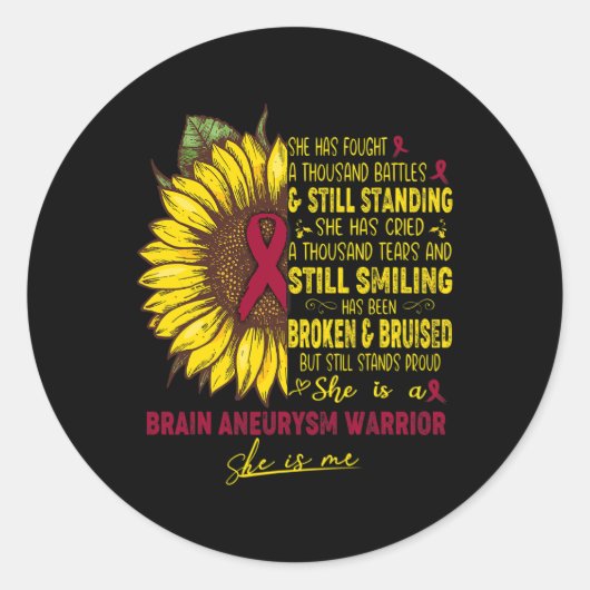 Ze is een Brain Aneurysm Warrior SHE IS ME Ronde Sticker (Voorkant)
