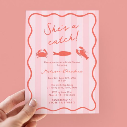 Ze is een Catch Lobster Roze & Oranje Vrijgezellen Kaart