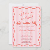 Ze is een Catch Lobster Roze & Oranje Vrijgezellen Kaart (Voorkant)