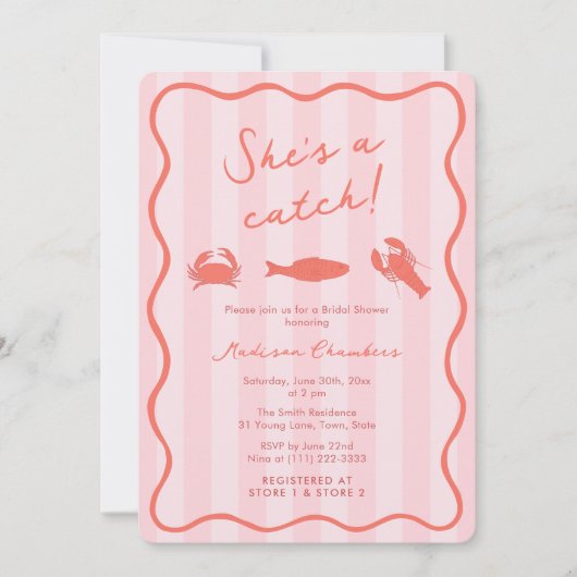 Ze is een Catch Lobster Roze & Oranje Vrijgezellen Kaart (Voorkant)