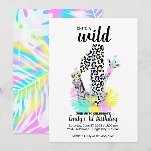 Ze is een eerste uitnodiging voor Wild ONE Birthda (Voorkant / Achterkant)