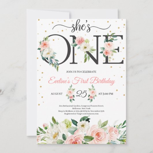 Ze is ÉÉN florale letters en wazige roze rozen Kaart (Voorkant)